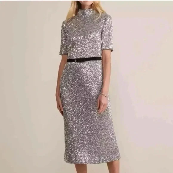 NWT Vineyard Vines Rose Gold Pink Sequin Midi Stretch Sparkle Dress - Picture 5 of 8